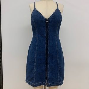 Mini denim dress with center front zipper